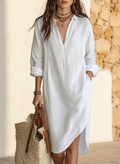 Linen-Look Shirt Dress, Relaxed Side Slit