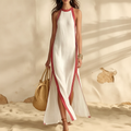 Striped Linen-Look Slit Dress, Sleeveless Silhouette