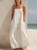 Striped Linen-Look Slip Dress, Backless Suspender Straps