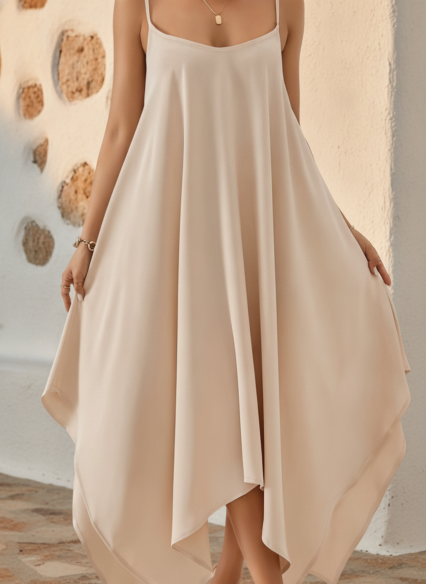 Linen-Look Backless Dress, Strappy Silhouette
